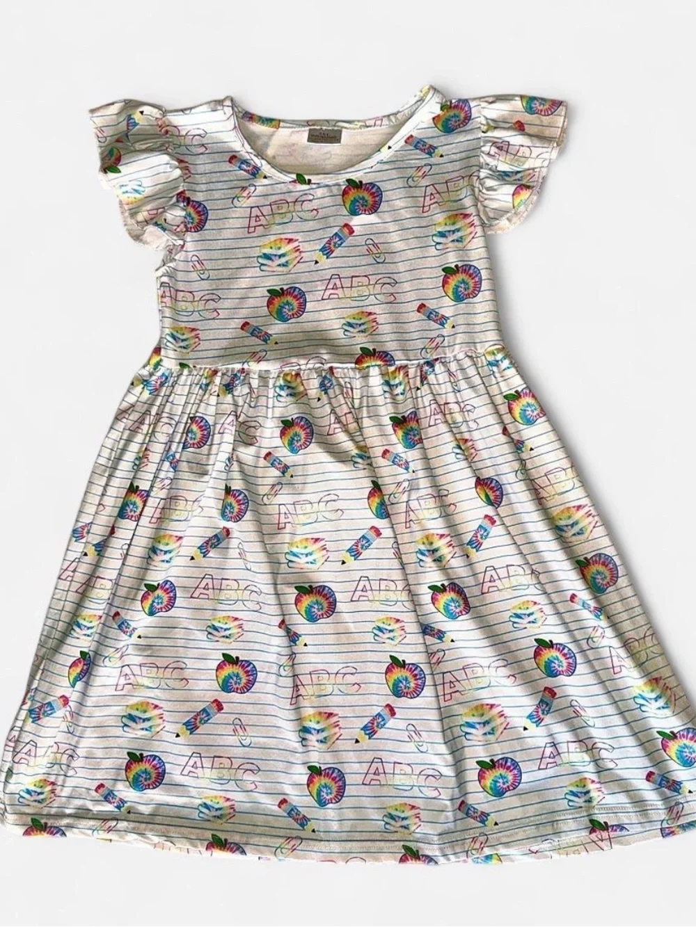 Girls 8/9 Sparkle in Pink School theme Flutter Sleeve Dress